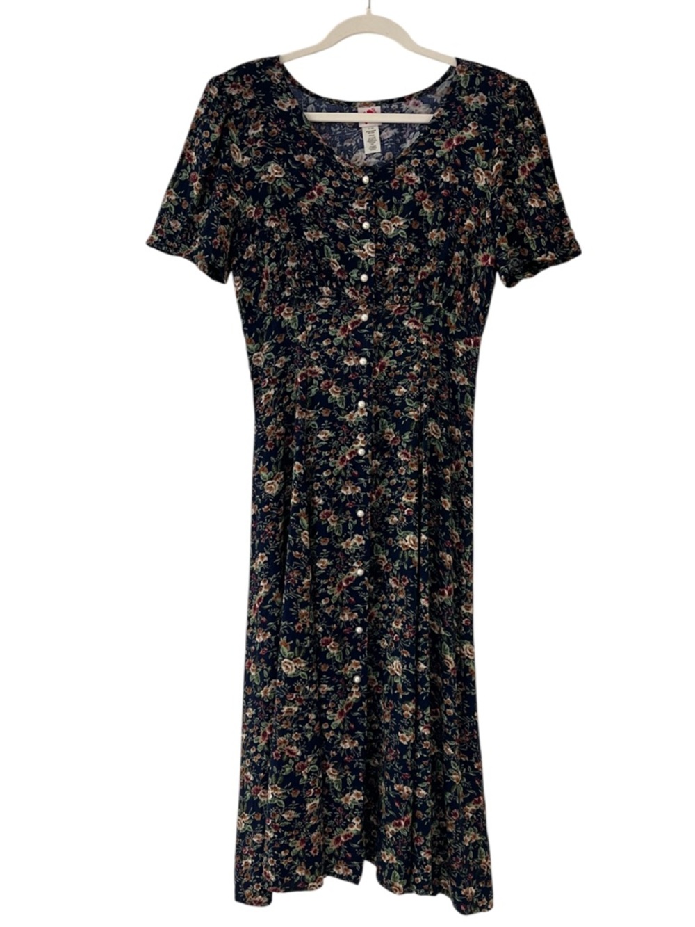 90s Floral Empire Waist Rayon Midi Dress Prairie Cottagecore No Boundaries - Picture 2 of 14